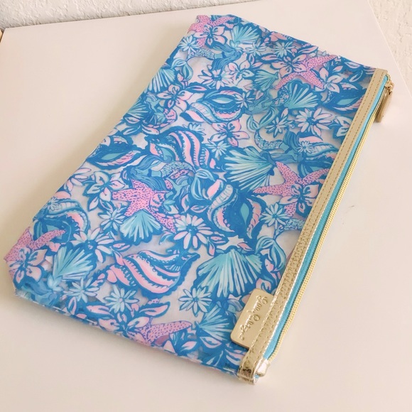 Lilly Pulitzer Large Pouch Clutch Amalfi Blue Clear Printed NWT In Package - Picture 4 of 10
